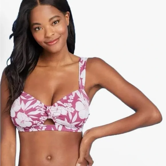 Xhilaration Juniors' Ribbed Knot-Front Bralette Bikini Top Medium Size - Picture 1 of 15